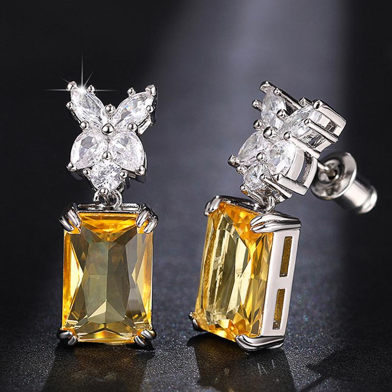 

Huitan Big Square Yellow Cubic Zirconia Earrings for Women Hue Exquisite Girls Ear Accessories Matrimony Party Jewelry Dropship