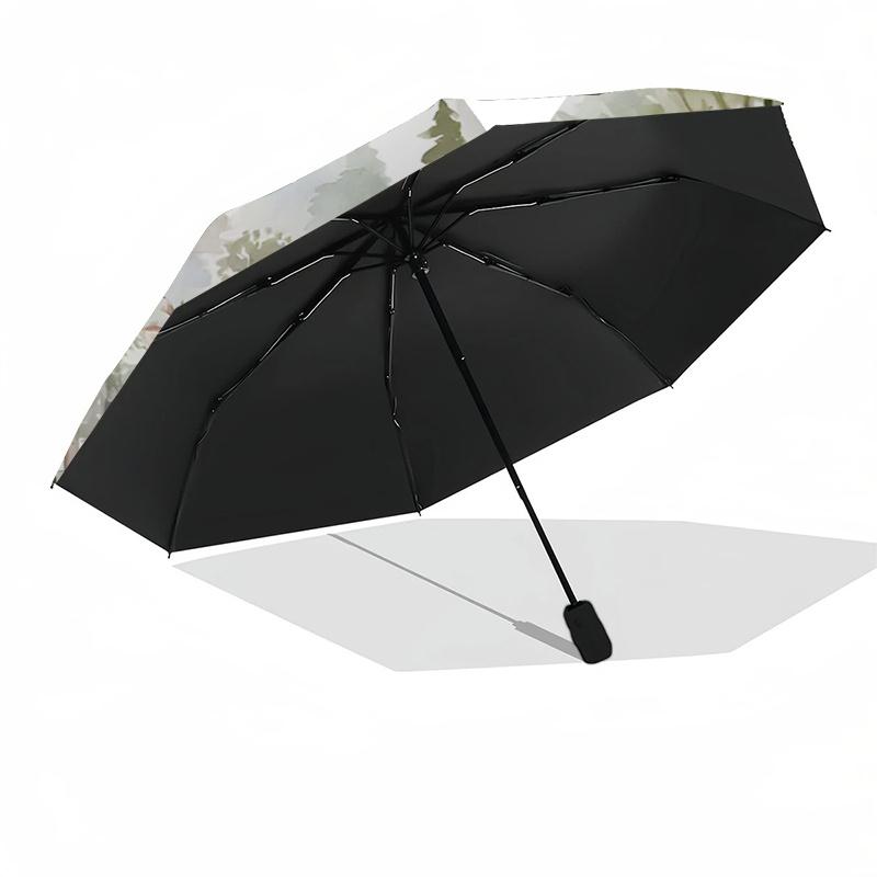 Woodland Animal Friends Automatic Folding Umbrella - Portable 3-Fold Design with Iron Frame, Perfect for Fans, Travelers, Everyday Use, and