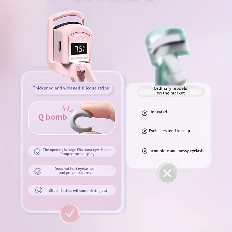 [Rosa Beheizte Wimpernzange] Rosa USB Beheizte Wimpernzange | 30s Schnell, Kompakt, Tragbar, Silikonkissen, LED Leistungsanzeige, Alkoholfrei, Geringe Empfindlichkeit, Sicher