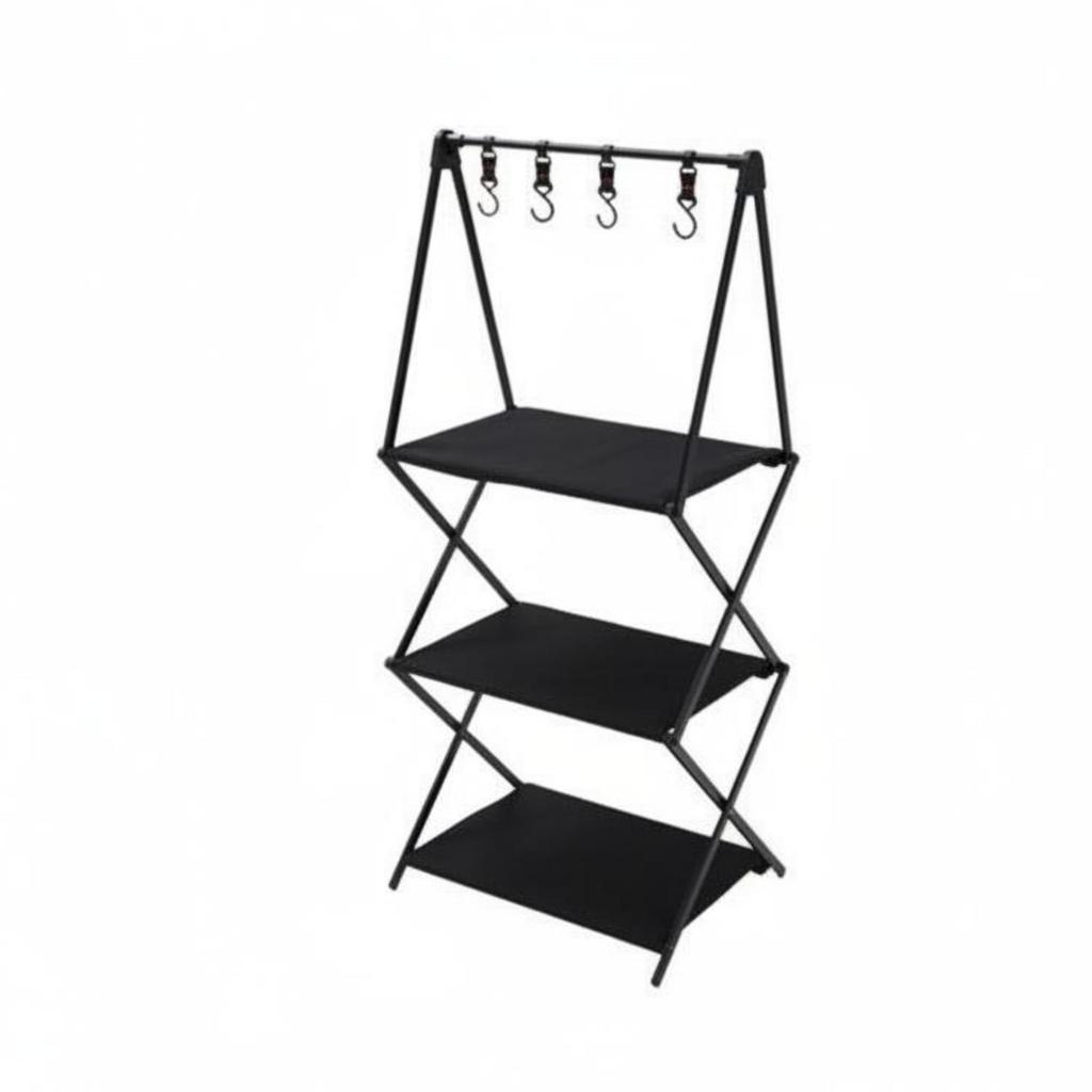 Folding Camping Rack X Shaped Frame Aluminum with Hooks Shelf