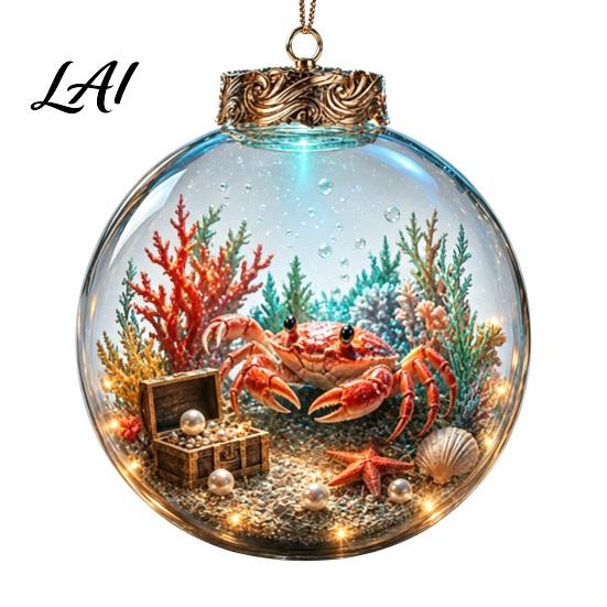 Ocean Inspired Bedroom Wall Decorations Animal Christmas Ball Ornament 3D Marine Life Hanging Decoration Underwater Sphere Ornaments Beach