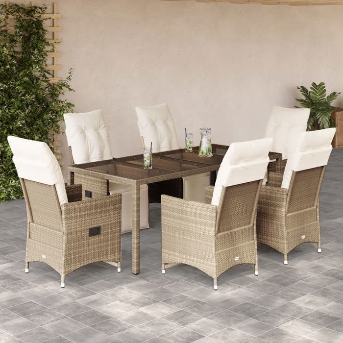 VidaXL Garden Bistro Set 7 Pcs Beige Cushions Poly Rattan, Garden Bistro Set, Balcony Set, 3276941