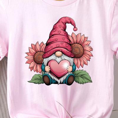 Valentine Gnome Tee, Sunflower Heart Shirt, Gnome Lover Gift, Valentine Gift for Her, Unisex T-Shirt, Short Sleeve Tee, 7 Colors