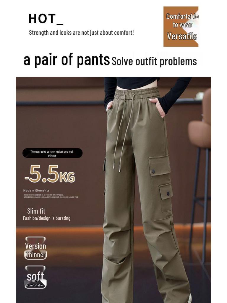 Ankela Women's Wide Leg Red Work Pants - Multi-Pocket, Straight Leg Casual Sports Pants for Autumn/Winter 2026.