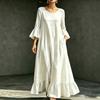 Women Round Neck Bell Sleeve Ruffle Hem Maxi Dress with Pockets Solid Color Casual Loose Fit Dress