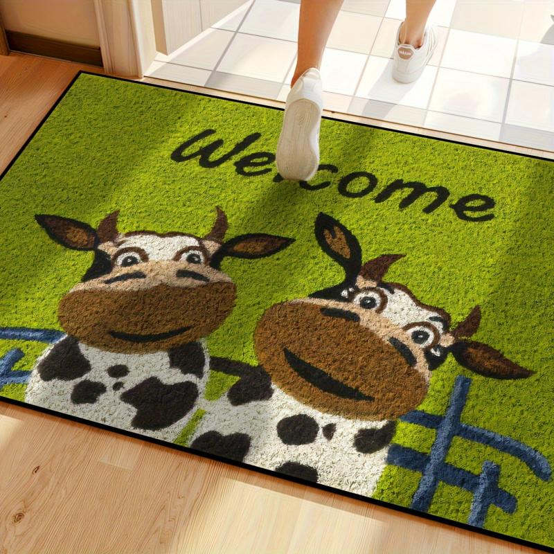VIKAMA Cartoon Cow Welcome Doormat Anti Slip Dirt Resistant Indoor Outdoor Entrance Rug Porch Kitchen Bedroom Home Decor Carpet