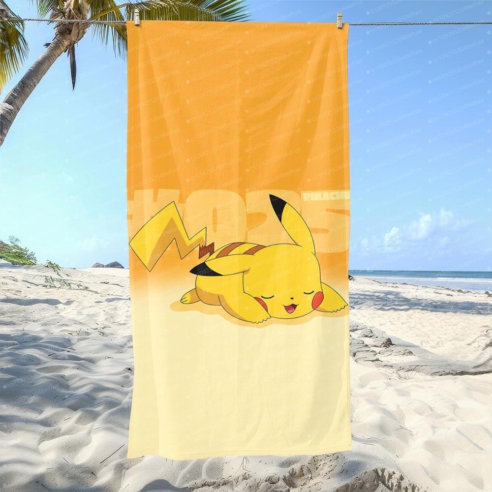 Pok É Mon Pikachu Printed Beach Towel Ultra-Fine Fiber Towel Children/Adults Quick Drying Absorbent Swimming Pool Towel