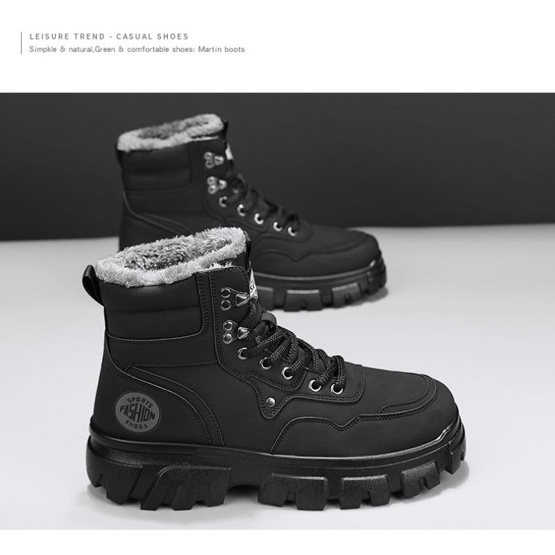 Men's Winter Warm-Lined High-Top Work Boots, Trendy Versatile Thick-Soled Thickened Cotton Shoes.