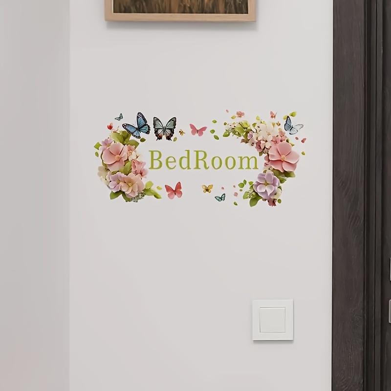 1pc Modern Floral Butterfly "Bedroom" Wall Decal Sticker Self-Adhesive Removable Vinyl Decorative Sign for Doors, Walls, Home Decor Bedroom Decoration