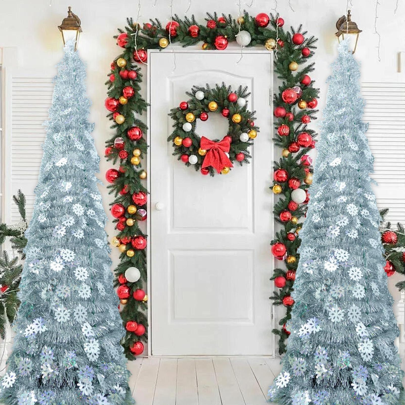 

Creative 1.5m laser snowflake Christmas decoration tree Christmas Tree Folding Christmas Tree Realistic Ornament Decor for Porch 1.5m