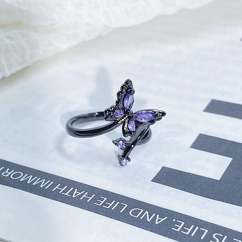 Dark Series Personality Trendy Cool Love Open Ring Irregular Inlaid Zircon Punk Retro High Sense Ring Woman