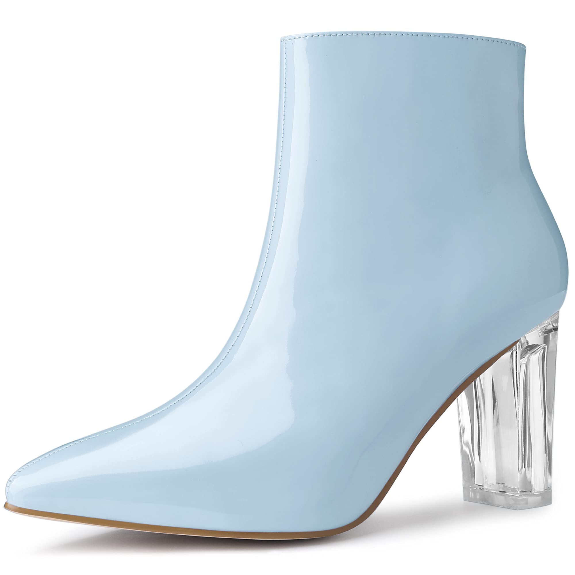 

Allegra K Women s Sky Blue Ankle Boots with Clear Chunky Heel and Pointed Toe, Size 26.0 cm
