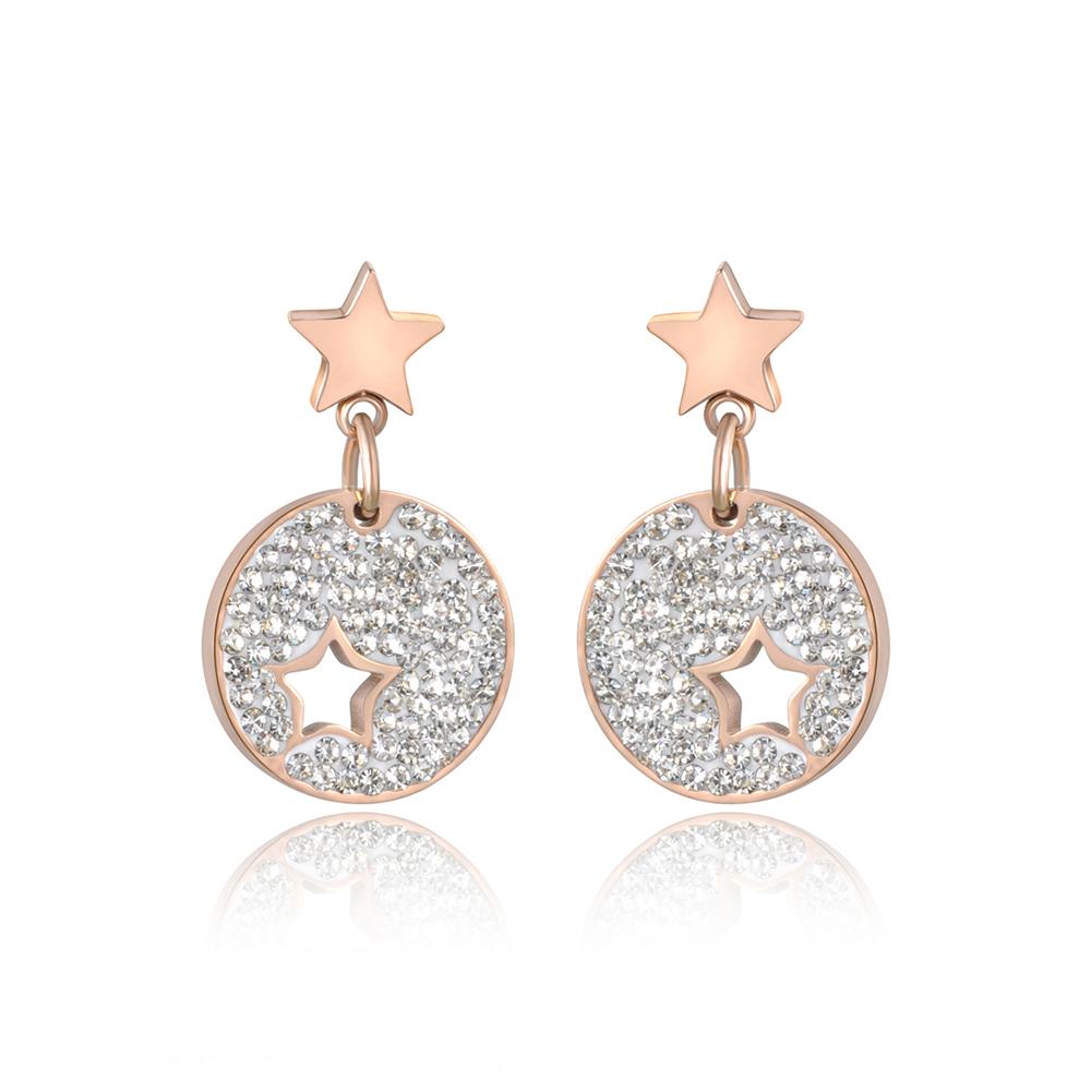 Lokaer Crystal Stud Earrings For Women Gold Plated Stainless Steel Hollow Star Earrings Jewelry Gifts E18019