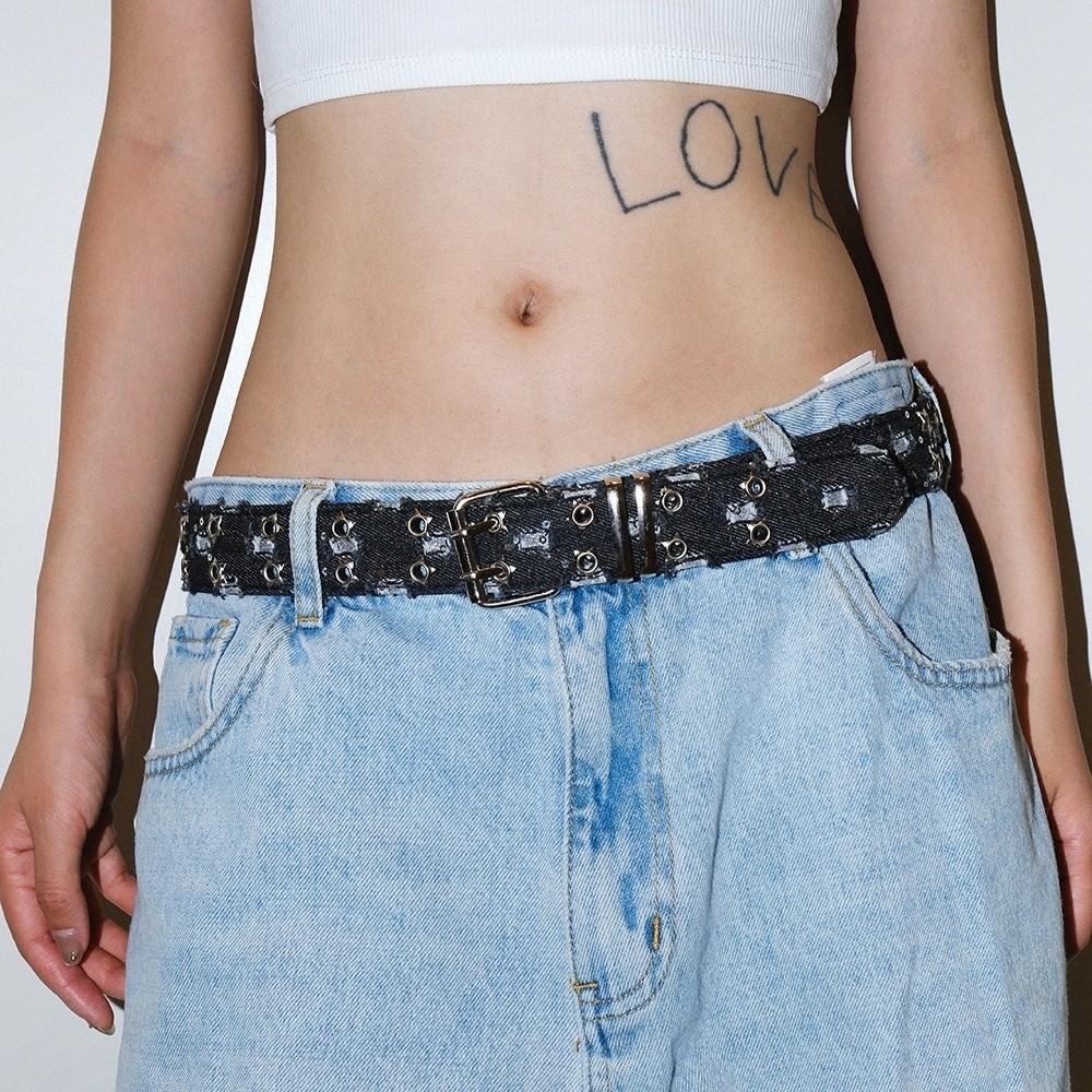 Metal Buckle Denim Waist Belts Cloth Trouser Decor Decoration Star Hole Sequin Belt Female/Girls