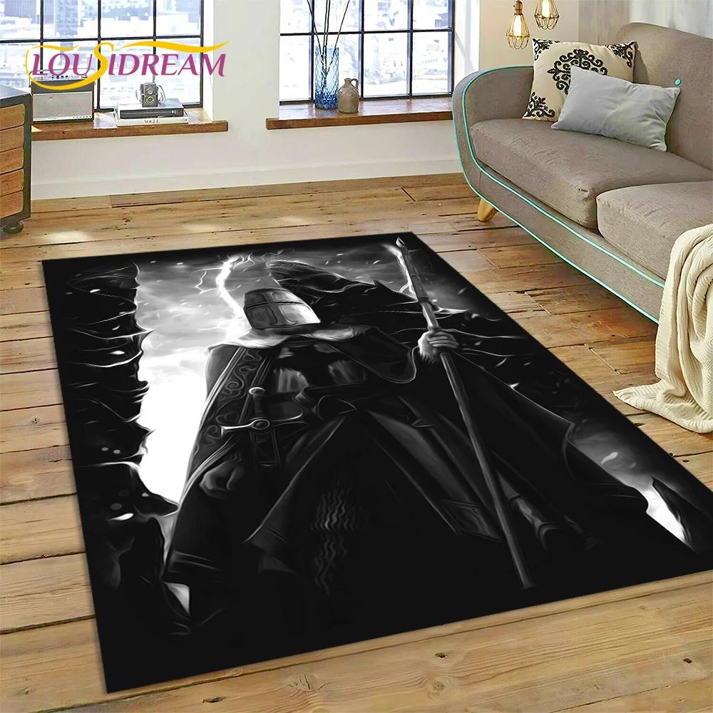 Cartoon 3D Crusaders Templar Black Knight  Carpet Rug for Home Living Room Bedroom Sofa Doormat Decor,Kids Area Rug Non-slip Mat