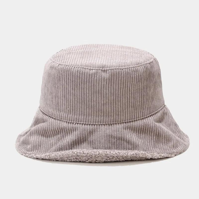 Female Warm Hats Solid Color Streetwear Warmer Folding Big Wide Visor Flat Hats New Plus Plush Corduroy Bucket Hats Accessories