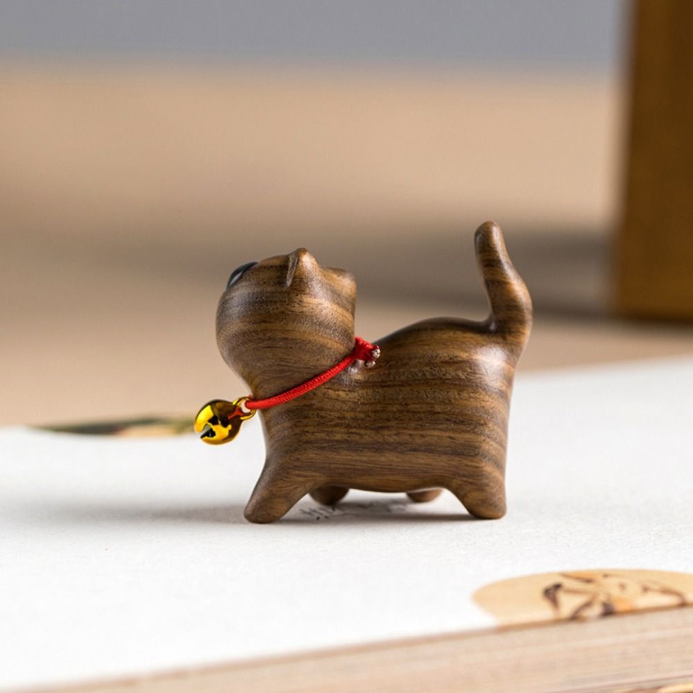 Mini Wooden Carved Figurine Kawaii Animal Sculpture Rainbow Car Ornament Office