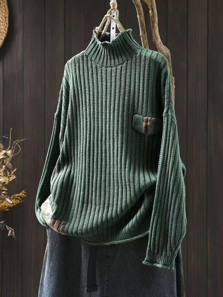Johnature Women Pullover Sweaters Spring Solid Color Long Sleeve Knitted Cloths Soft Female Sweaters