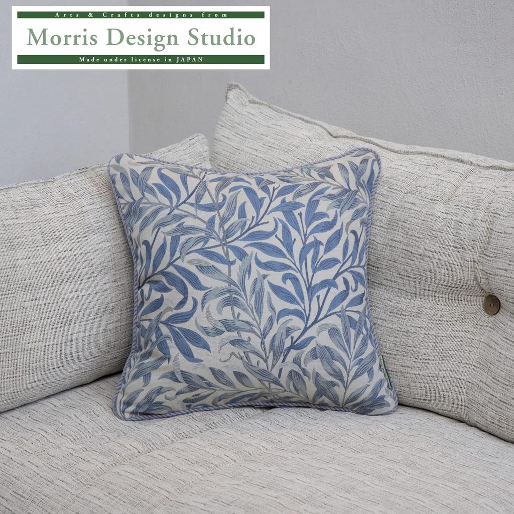 Morris Design Studio Back Cushion Willow LL1716 by Kawashima Selkon Textiles Cover, Bow, Blue, 45x45cm,