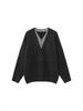 Men's Retro V-Neck Knit Sweater – Two-Piece Look, Casual Loose Fit, Long Sleeve Pullover for Autumn/Winter.