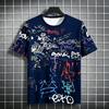Colorful graffiti letter all-over print  crew neck short-sleeved T-shirt, skateboarding hip-hop casual short-sleeved shirt.