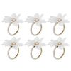 6Pcs White Lotus Napkin Rings, Chiffon Flower Metal Ring Holders, Faux Pearl Design For Wedding Bridal Shower Table Decor