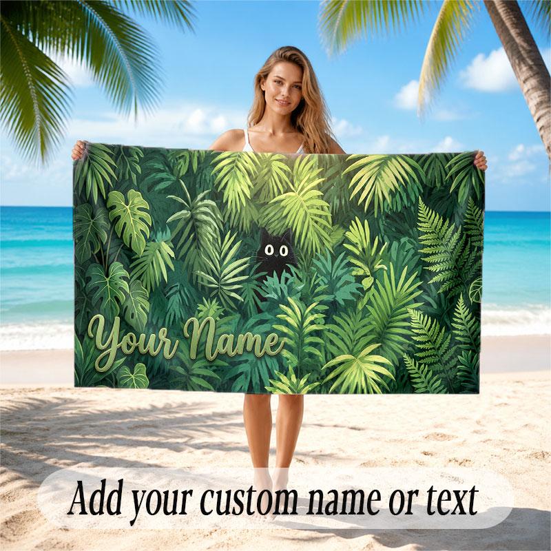 Cat Theme Soft Beach Towel Personalized Custom Name Text Towel Portable for Beach Pool Travel