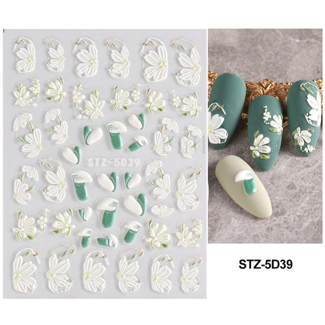 Nail Art Sticker, Relief 5D Three-Dimensional Spring Pink Cherry Blossom Small Flower Adhesive Nail Sticker