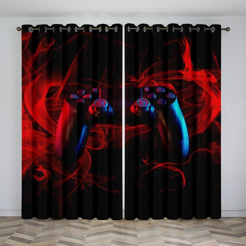 Pyrotechnic Geometric Game Handle Printed Curtains, E-Sports Light-Transmitting Decorative Curtains For Boys And Girls’ Rooms