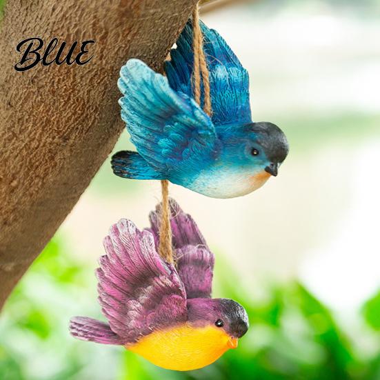 Small Hanging Bird Figurines 3Pcs Resin Ornament Hand-Painted Figurine with Jute String Animal Statues for Garden Weatherproof Outdoor Tree
