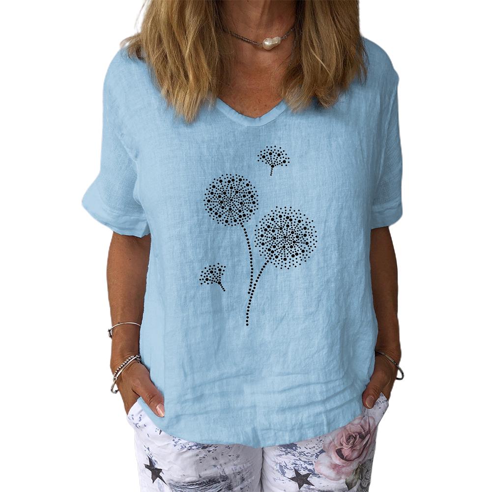 Women (M-3XL) Summer V Neck Short Sleeve Print Cotton Linen T-shirt ...