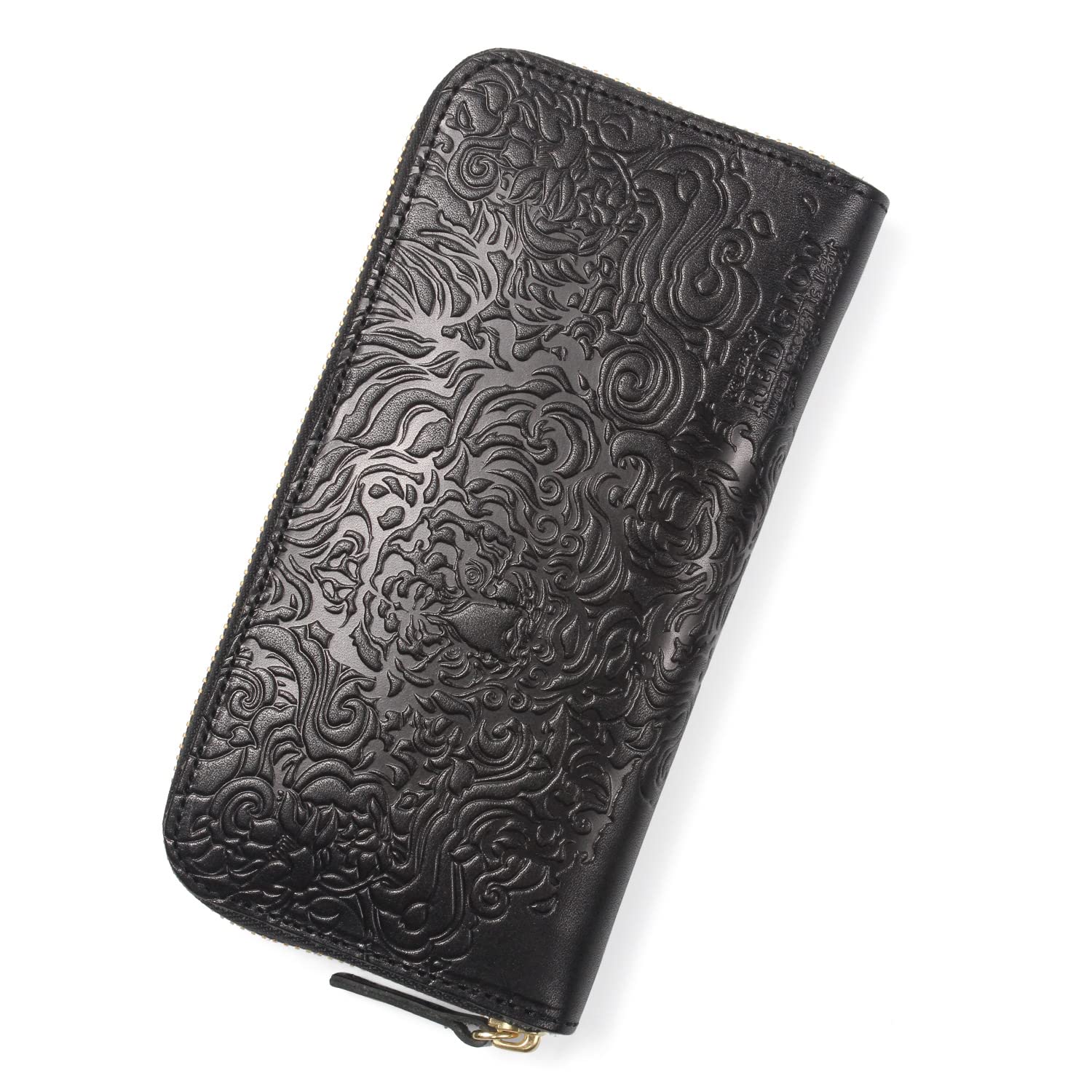 

Red Glow Men s Long Wallet, Made in Japan with Genuine Tochigi Leather, Round Zipper, Tiger Design, rg-008, Black