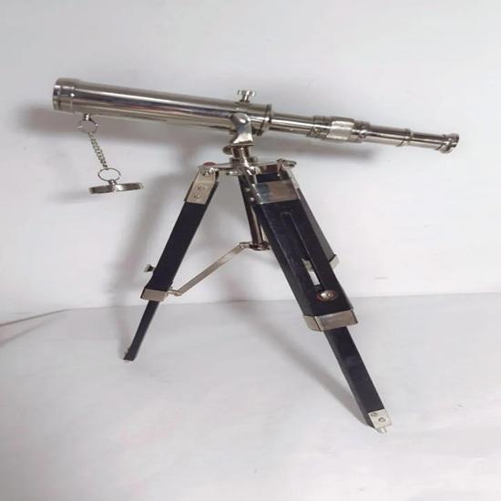 Handmade Brass Spyglass Telescope Chrome Finish, 38.1 Cm Wooden Tripod Home Office Decoration Gifting