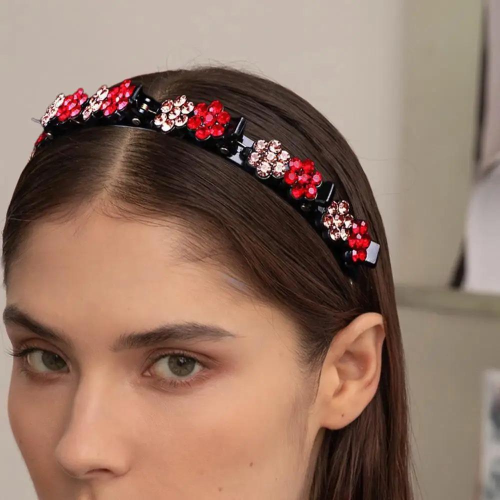 Elegant Rhinestone Bangs Clip Headband Plum Blossom Shiny Flower Hair Hoop Gifts