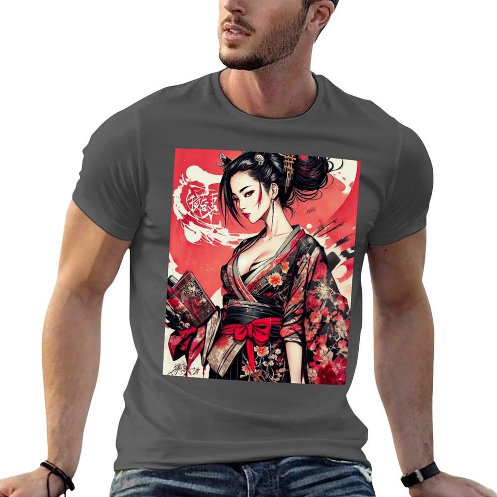 Beautiful Geisha In Red And Black Japanese Dress Tshirt Graphic T Shirts For Unisex T Shirt Custom Print Tshirt