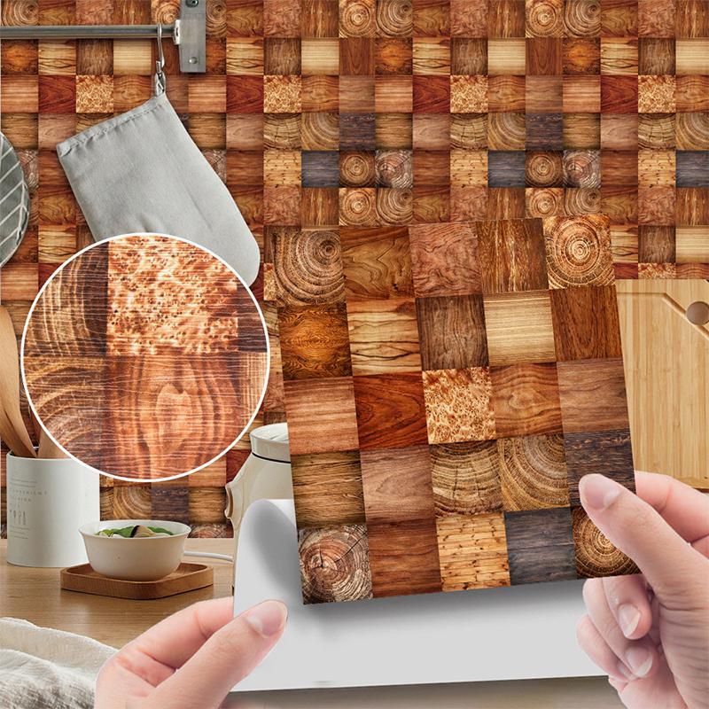 20Pcs Waterproof Wall Stickers Imitation Wood Grain Tile Floor Wall Sticker Self Adhesive Living Room Bathroom Home Decor