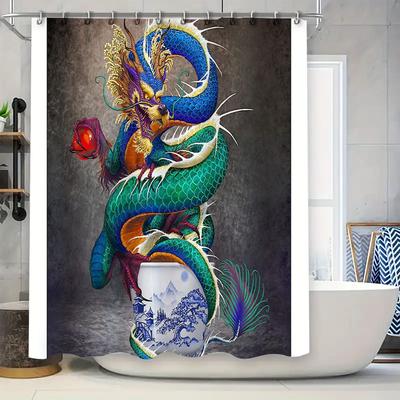 Dragon Shower Curtain Japanese Art Koi Fish Pattern Home Decor Bathroom Sets Waterproof Oriental Style Wall Hanging Tapestry