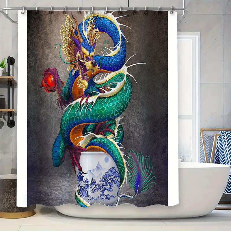 

Dragon Shower Curtain Japanese Art Koi Fish Pattern Home Decor Bathroom Sets Waterproof Oriental Style Wall Hanging Tapestry 90x180cm