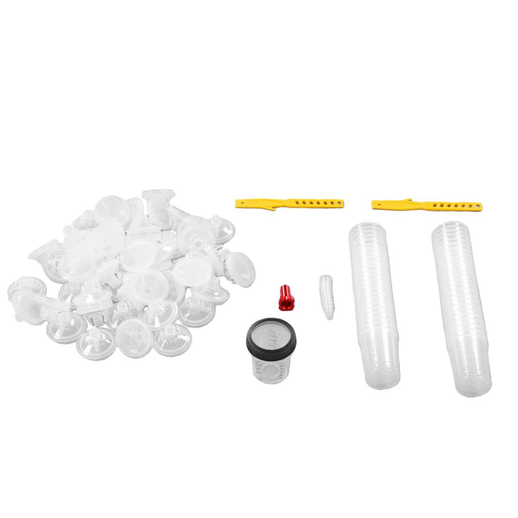 Disposable Paint Spray   Sprayer Cup Liners and Lid System 50 Standard 6 Ounce (160ml) Kit 50 Cup Liners 50 Lids 1 Hard Cup with Retainer   10 Pl