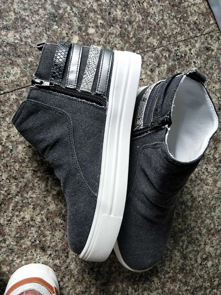 Ladies Canvas Shoes 2024 Autumn High Top Belt Buckle Women Casual Loafers Flats Plus Size Zipper Denim Women Shoes Zapatos Mujer