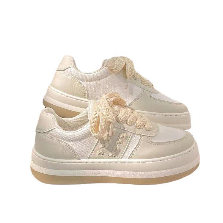 Wheat Ears Single Shoes Women's 2025 Autumn Rubber Muffin Soft Sole Fashion Color Matching Lace Casual Sports Shoes Women Mixed Batch