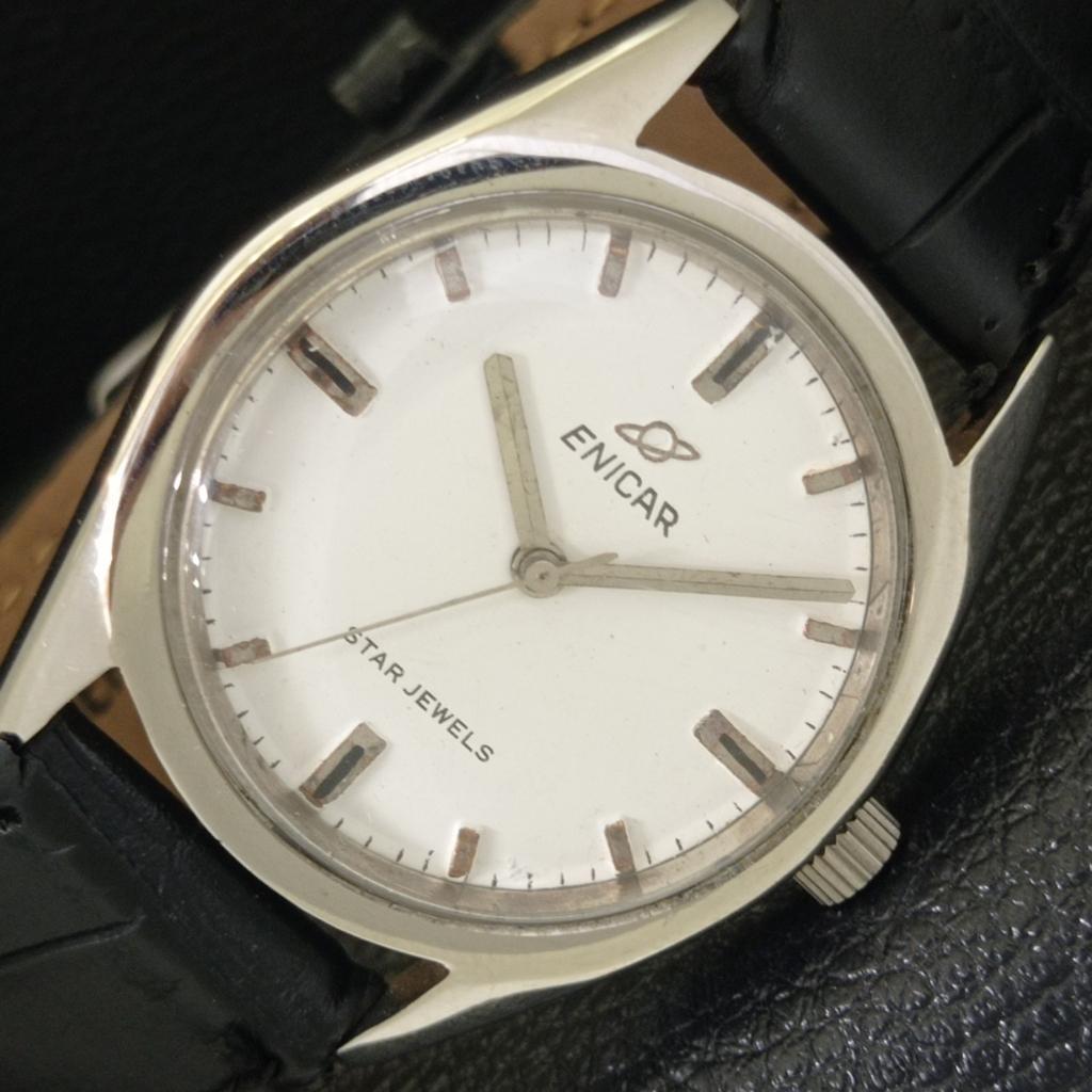 HANDAUFZUG VINTAGE ENICAR STAR JEWELS 160 SCHWEIZER HERREN WEISSES UHRENGEHÄUSE a703779-1