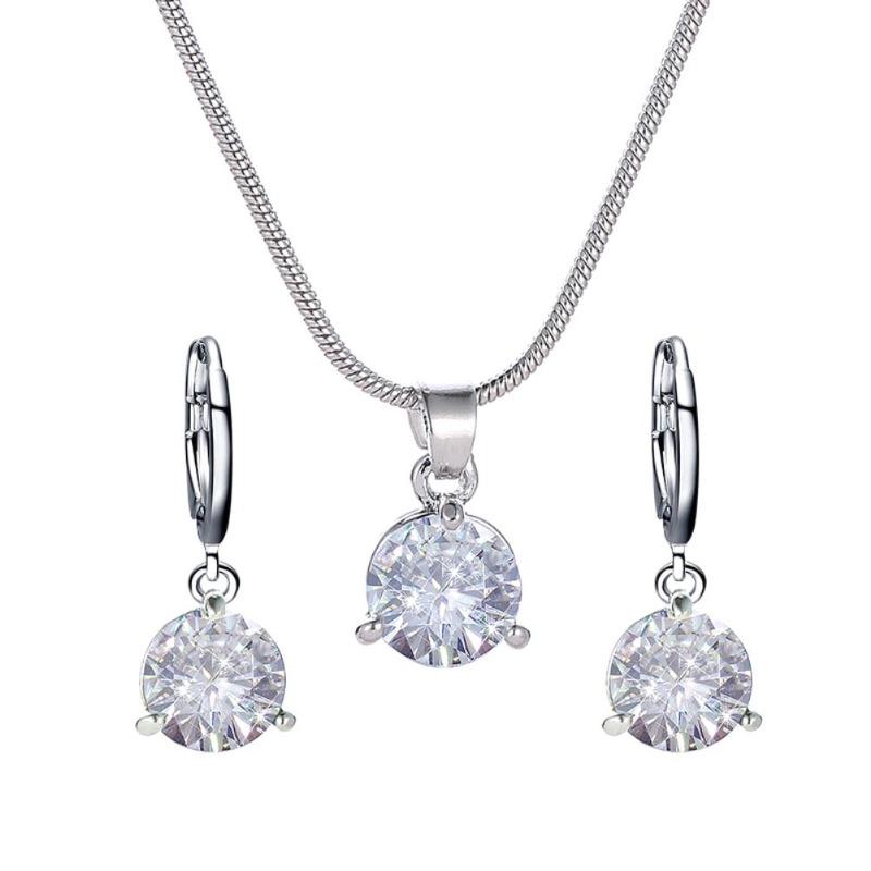 Damen-Schmuckset mit rundem Zirkonia-Anhänger, Kette, Halskette, Creolen und Ohrringen