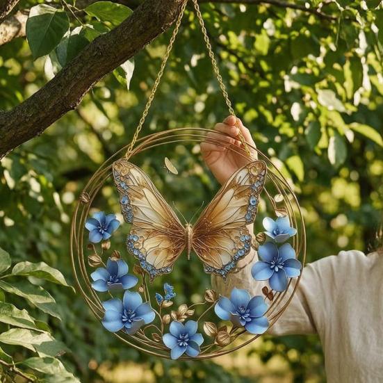 Gift for Garden Lovers Butterfly Acrylic Sun Catcher, Rainbow Light Catcher Hanging Decoration, Durable Refracting Decor Lanyard Ornament Living