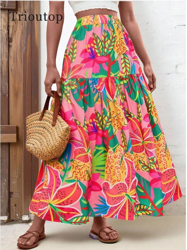 Summer Floral Retro High-Waisted Skirt - European Style Women's Clothing