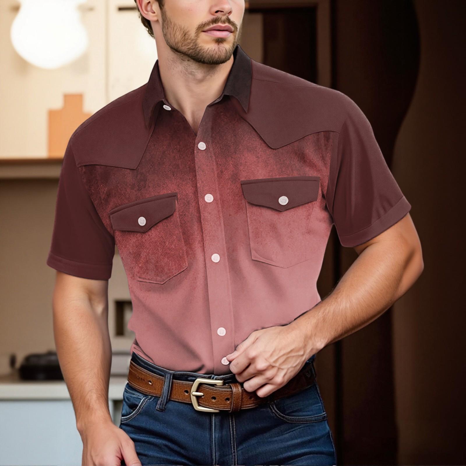 

Мужской модный топ кэжуал с короткими рукавами, лацканами и длиной до плеч XL красный