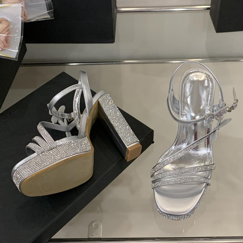 Moda Liyke Moda Błyszczące Dżety Damskie Sandały 12CM Kryształowy Pasek z Motylem Letnie Gruba Platforma Wysokie Obcasy Ślubne Buty na Bal
