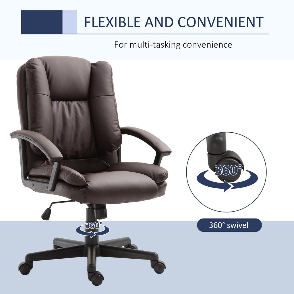 Desk Chair, PU Leather Office Chair with Adjustable Height and Swivel Wheels, for Home Work Study, Brown