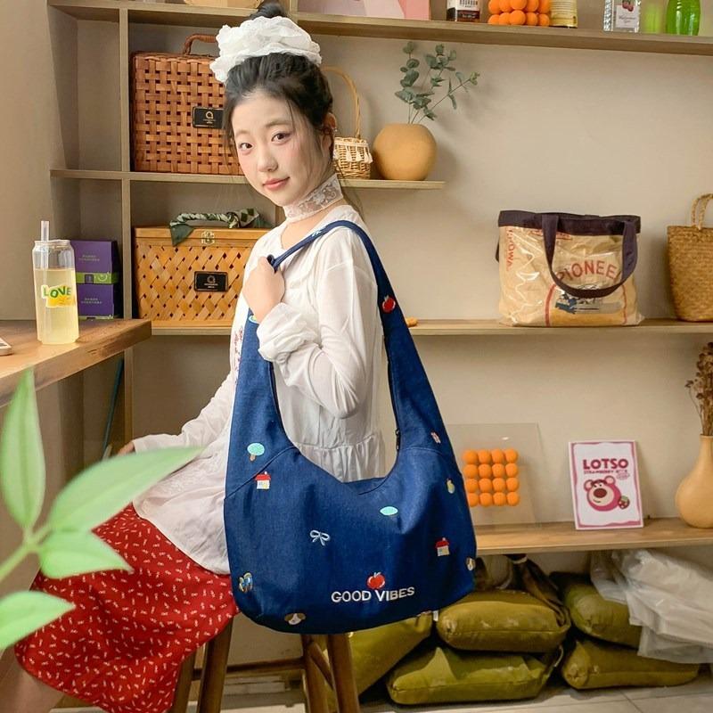 Denim Niche Cute Shoulder Bag Female Creative Funny Style Messenger Bag Commuter Simple Large Capacity Bag