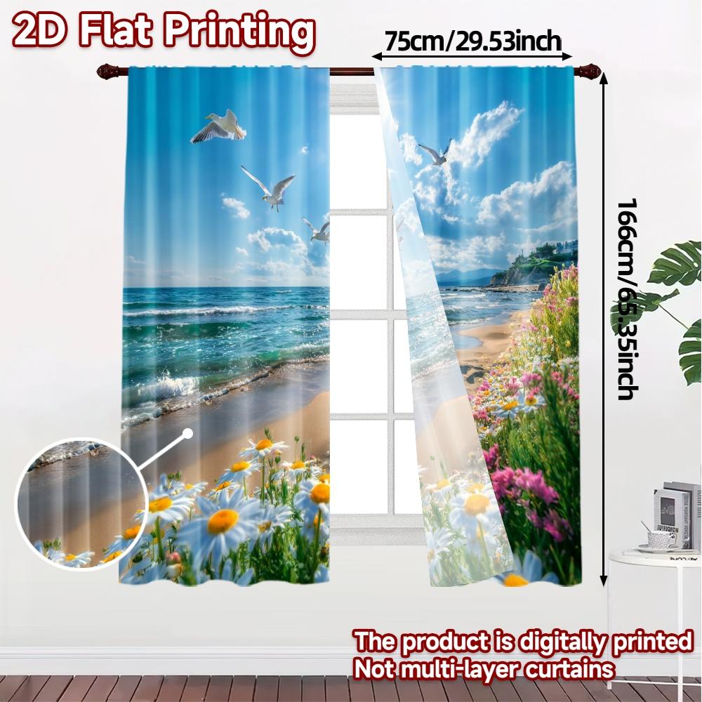2pcs, 2D FLAT PRINTING Curtains (Without Rod) SunnyCoastBloom Chic Curtains Digital Printed Versatile Polyester Fabric Curtains